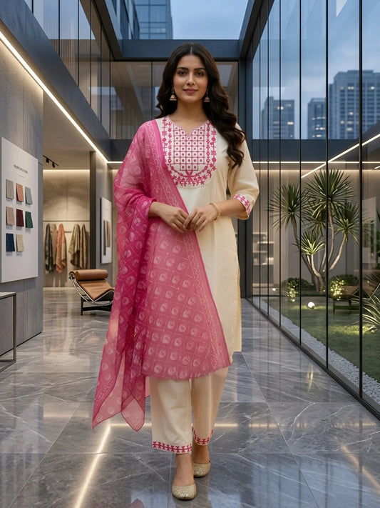 fashion Embroidered Kurta, Trouser/Pant & Dupatta Set