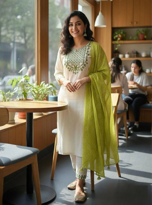 fashion Embroidered Kurta, Trouser/Pant & Dupatta Set