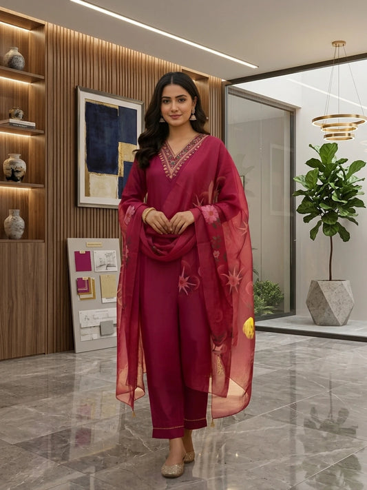 fashion Floral Print Kurta, Trouser/Pant & Dupatta Set