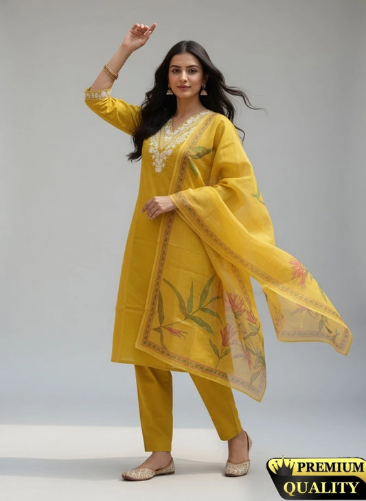 FASHION Embroidered Kurta, Trouser/Pant & Dupatta Set