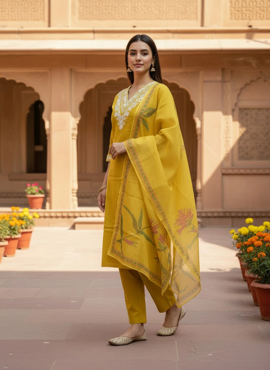 FASHION Embroidered Kurta, Trouser/Pant & Dupatta Set