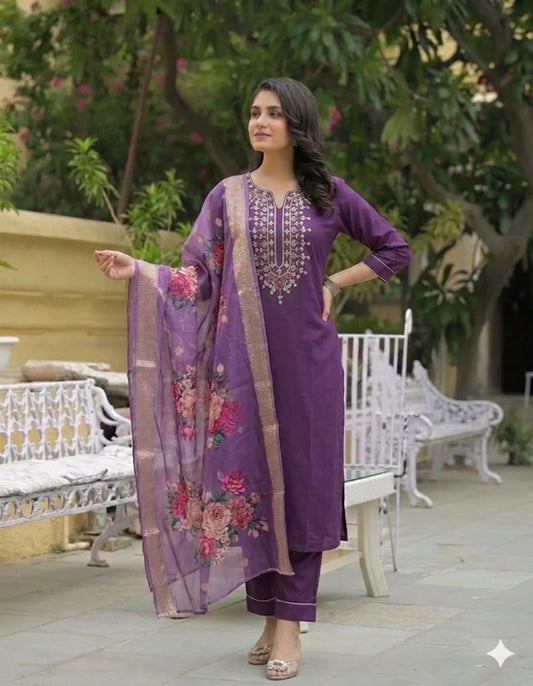 FASHION Embroidered Kurta, Trouser/Pant & Dupatta Set