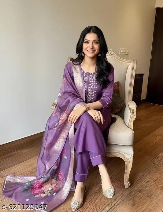 FASHION Embroidered Kurta, Trouser/Pant & Dupatta Set