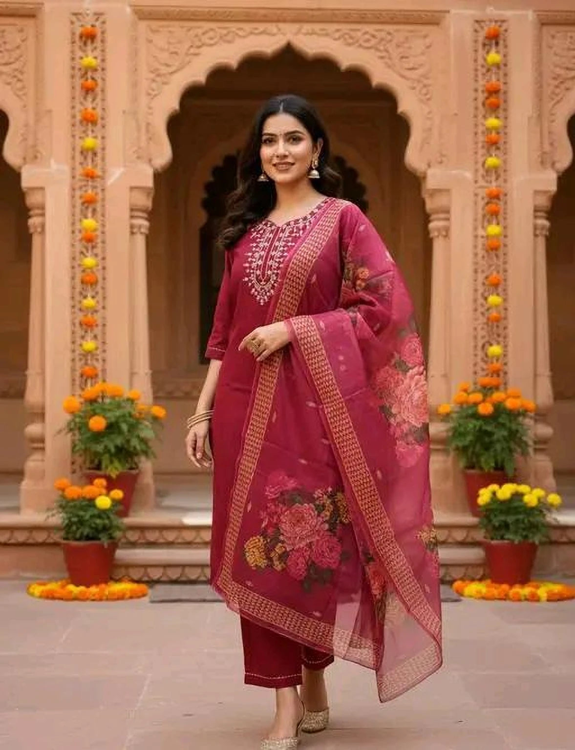 FASHION Embroidered Kurta, Trouser/Pant & Dupatta Set