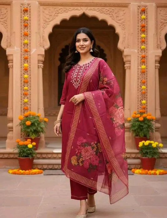 FASHION Embroidered Kurta, Trouser/Pant & Dupatta Set