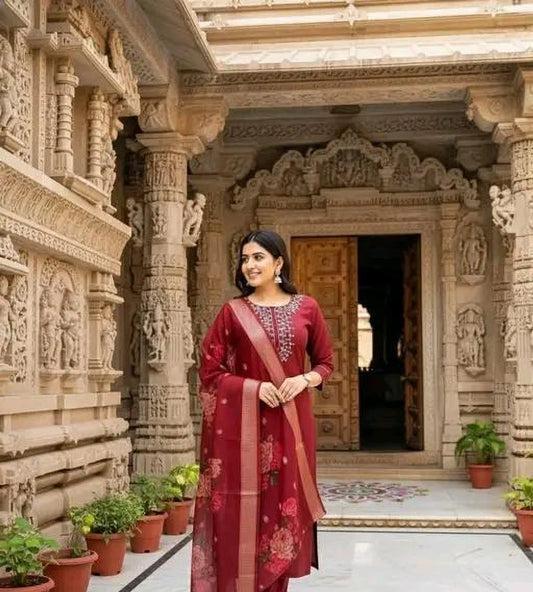 FASHION Embroidered Kurta, Trouser/Pant & Dupatta Set
