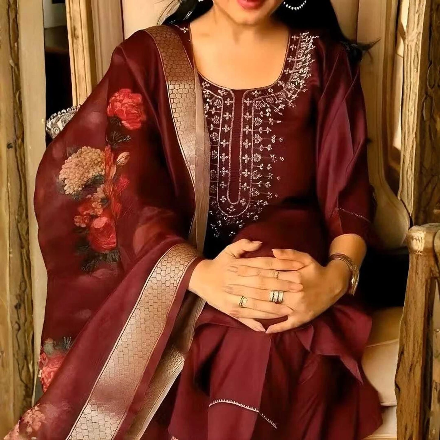 FASHION Embroidered Kurta, Trouser/Pant & Dupatta Set