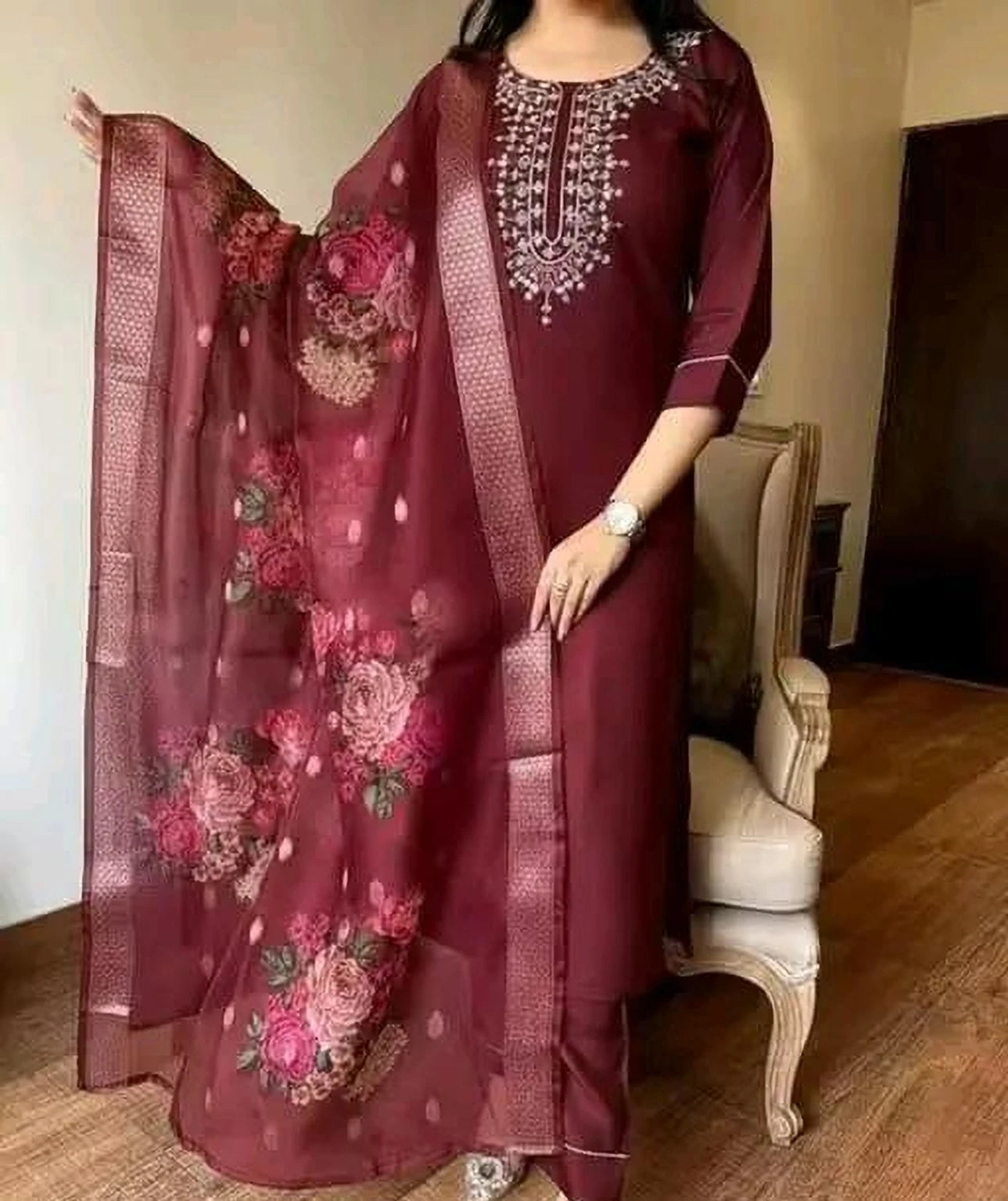 FASHION Embroidered Kurta, Trouser/Pant & Dupatta Set