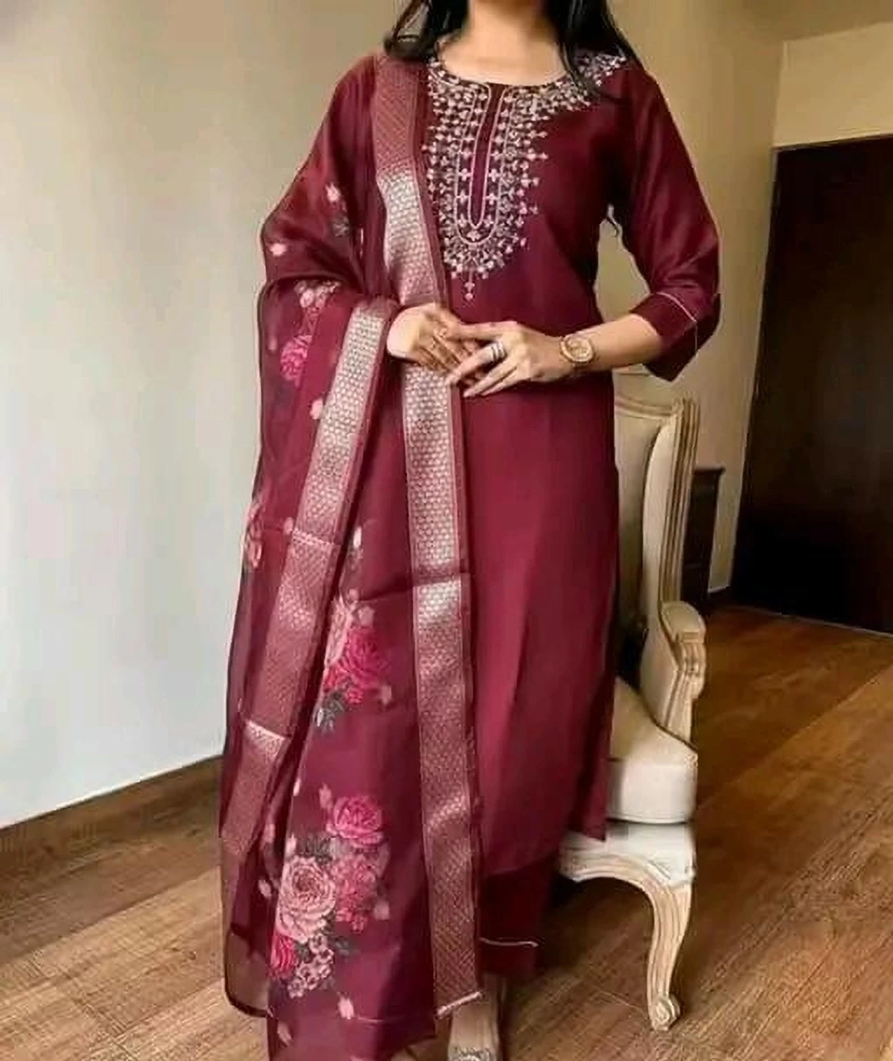 FASHION Embroidered Kurta, Trouser/Pant & Dupatta Set