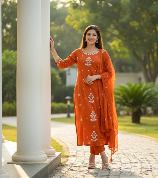 Women Viscose Rayon Kurti Palazzo Dupatta Set