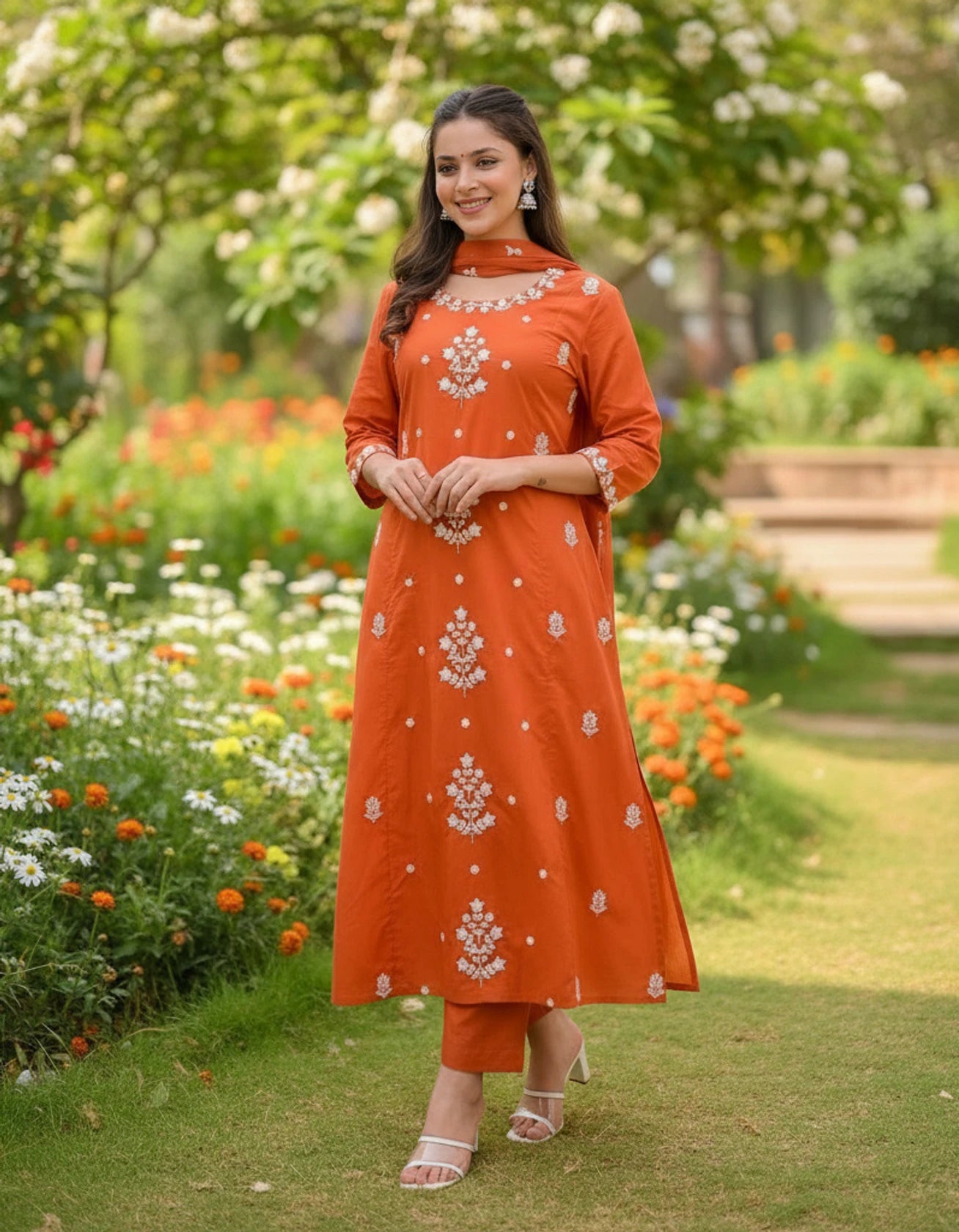 Women Viscose Rayon Kurti Palazzo Dupatta Set