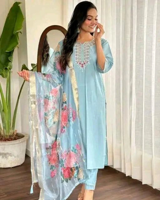 FASHION Embroidered Kurta, Trouser/Pant & Dupatta Set