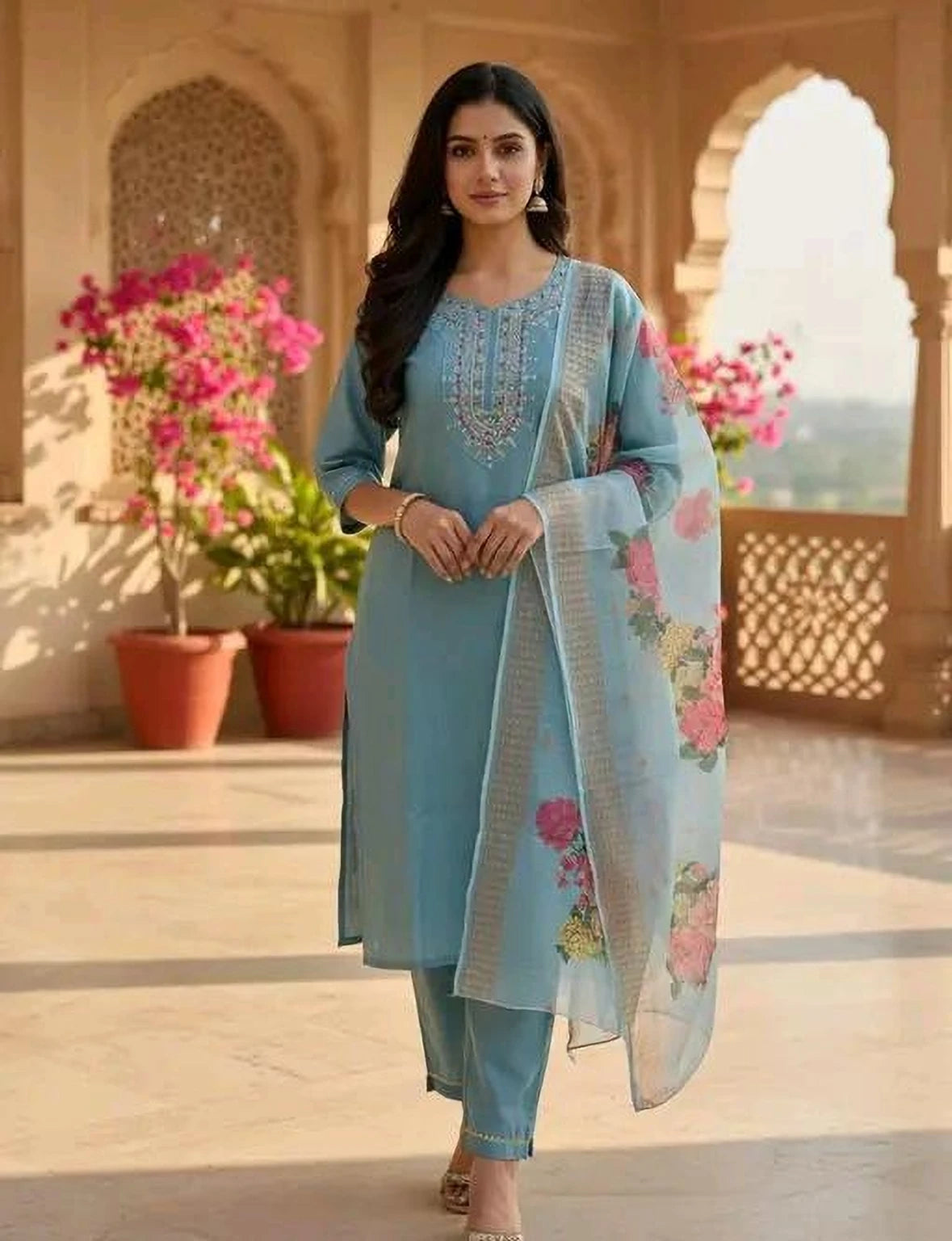 FASHION Embroidered Kurta, Trouser/Pant & Dupatta Set