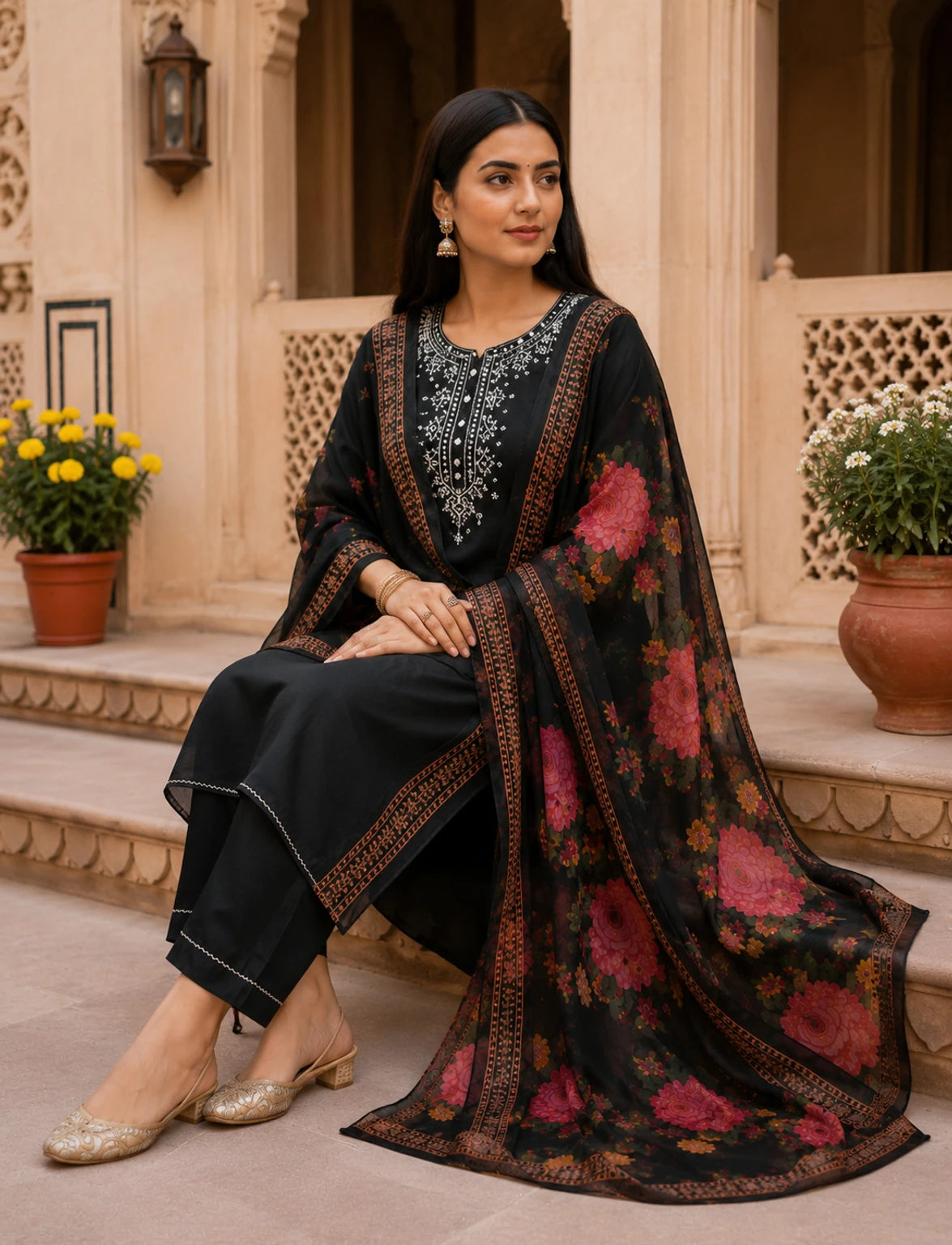FASHION Embroidered Kurta, Trouser/Pant & Dupatta Set