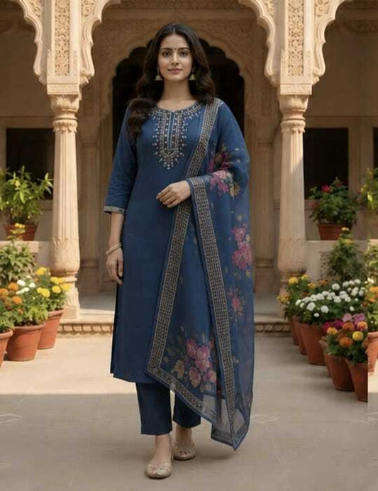 FASHION Embroidered Kurta, Trouser/Pant & Dupatta Set