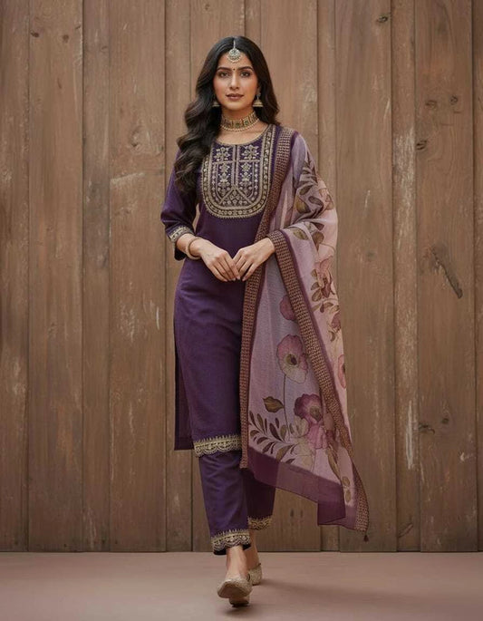 FASHION Embroidered Kurta, Trouser/Pant & Dupatta Set