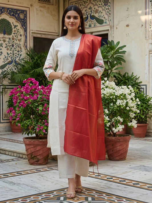 FASHION Embroidered Kurta, Trouser/Pant & Dupatta Set