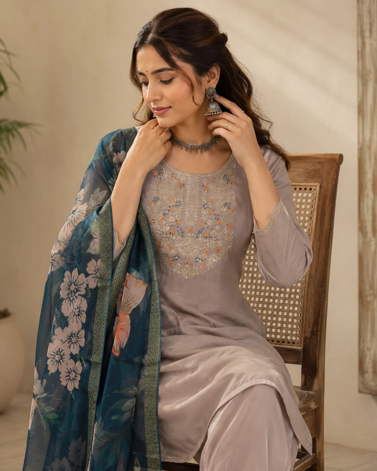 FASHION Embroidered Kurta, Trouser/Pant & Dupatta Set