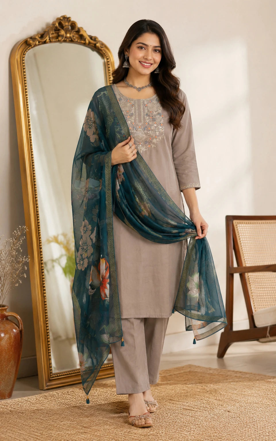 FASHION Embroidered Kurta, Trouser/Pant & Dupatta Set