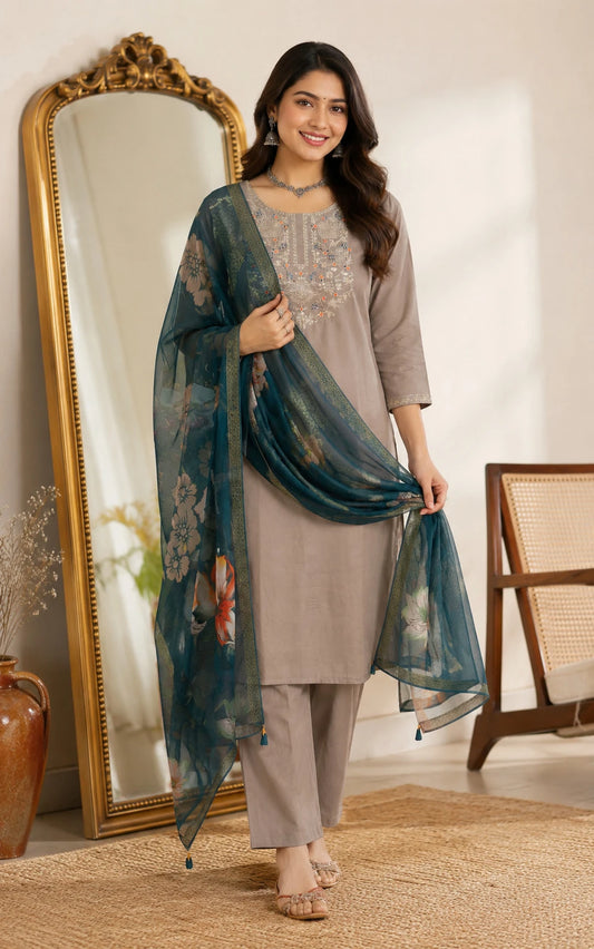 FASHION Embroidered Kurta, Trouser/Pant & Dupatta Set