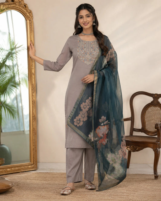 FASHION Embroidered Kurta, Trouser/Pant & Dupatta Set