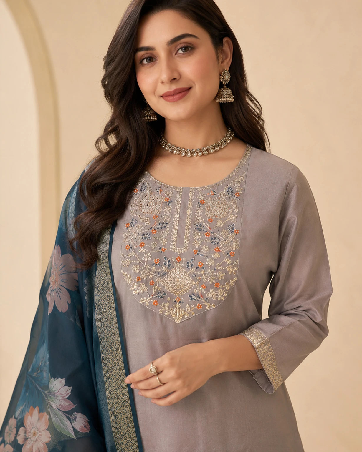 FASHION Embroidered Kurta, Trouser/Pant & Dupatta Set