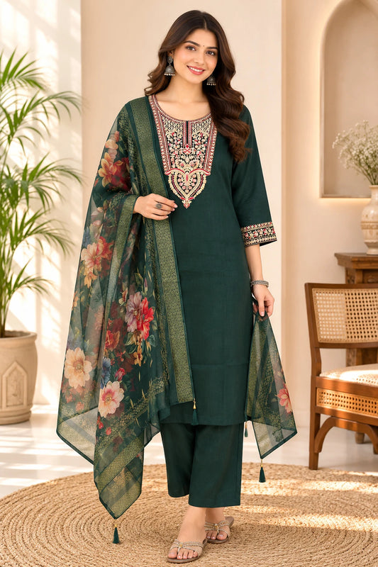 FASHION Embroidered Kurta, Trouser/Pant & Dupatta Set