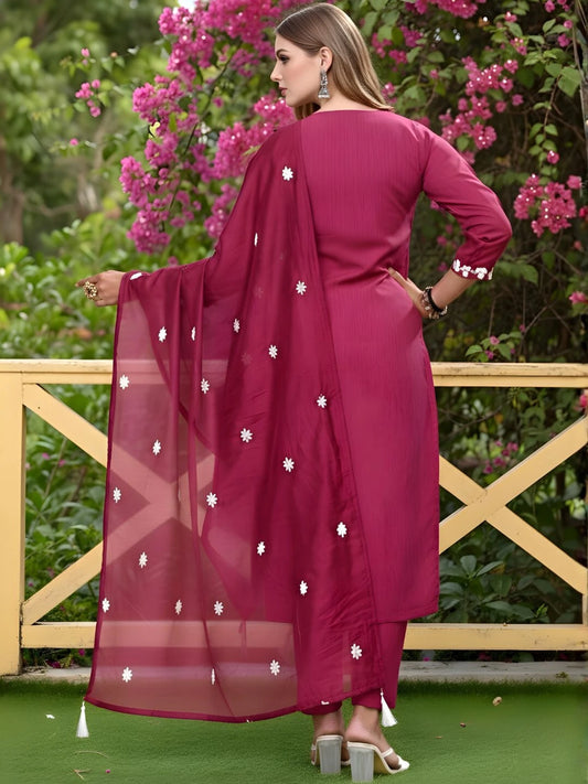 Women Viscose Rayon Kurti Palazzo Dupatta Set
