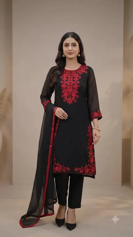 Fashion Royal Noir Embroidered Set Embroidered Kurta, Salwar & Dupatta Set