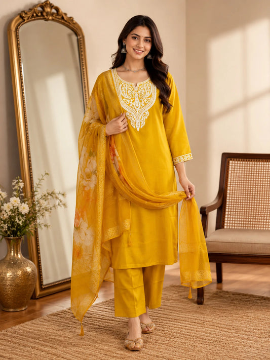 FASHION Embroidered Kurta, Trouser/Pant & Dupatta Set