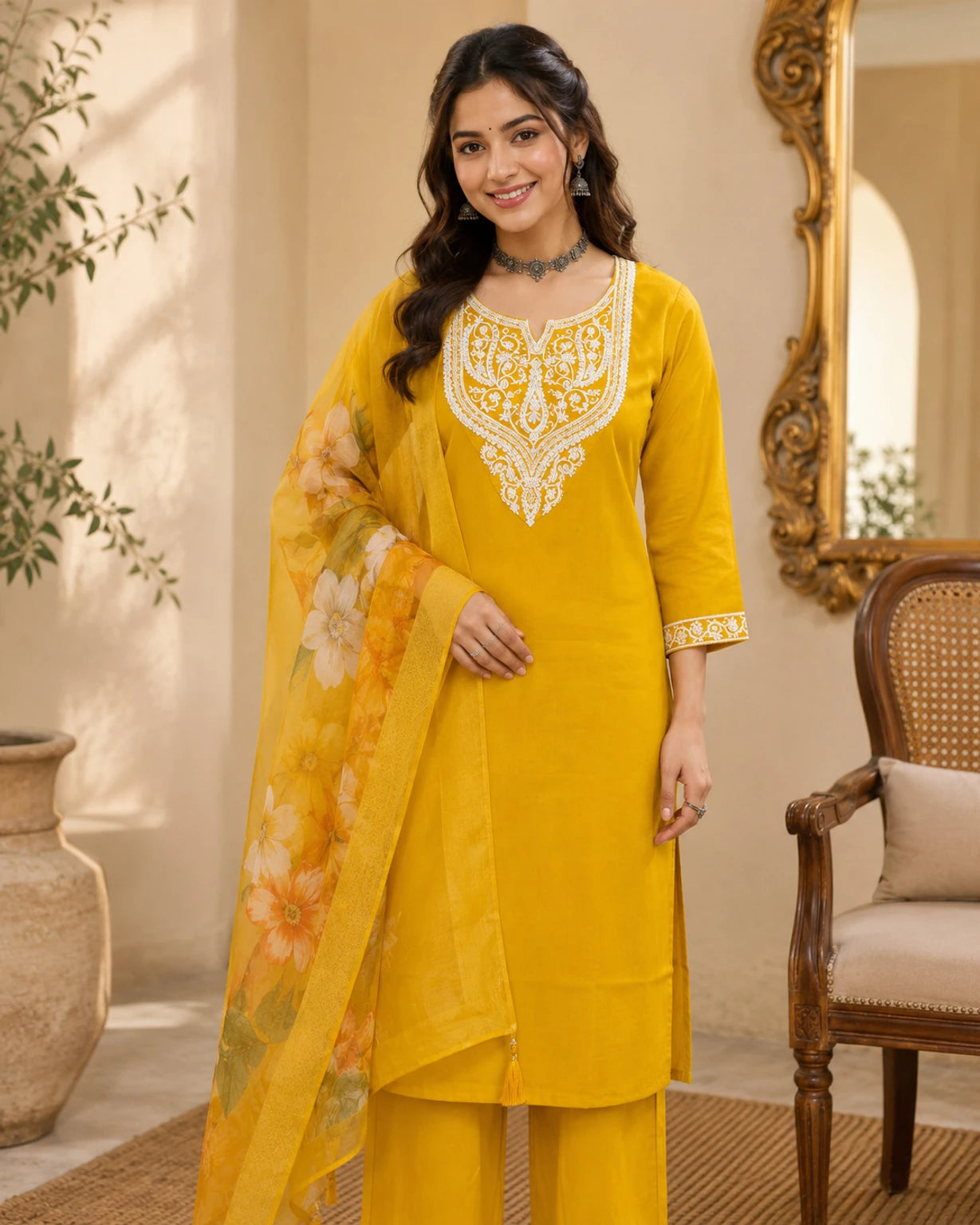 FASHION Embroidered Kurta, Trouser/Pant & Dupatta Set
