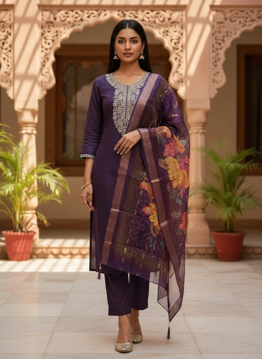 FASHION Embroidered Kurta, Trouser/Pant & Dupatta Set