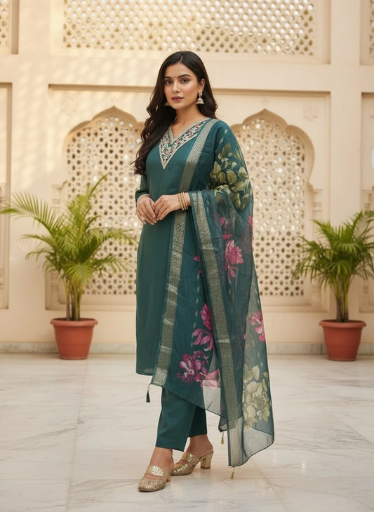 FASHION Embroidered Kurta, Trouser/Pant & Dupatta Set