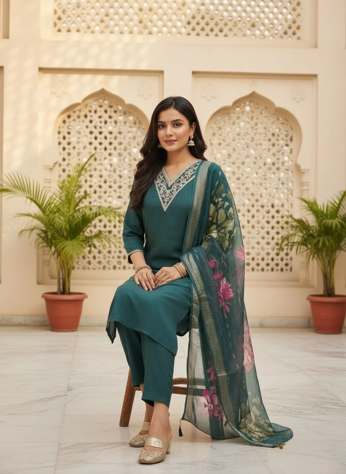 FASHION Embroidered Kurta, Trouser/Pant & Dupatta Set