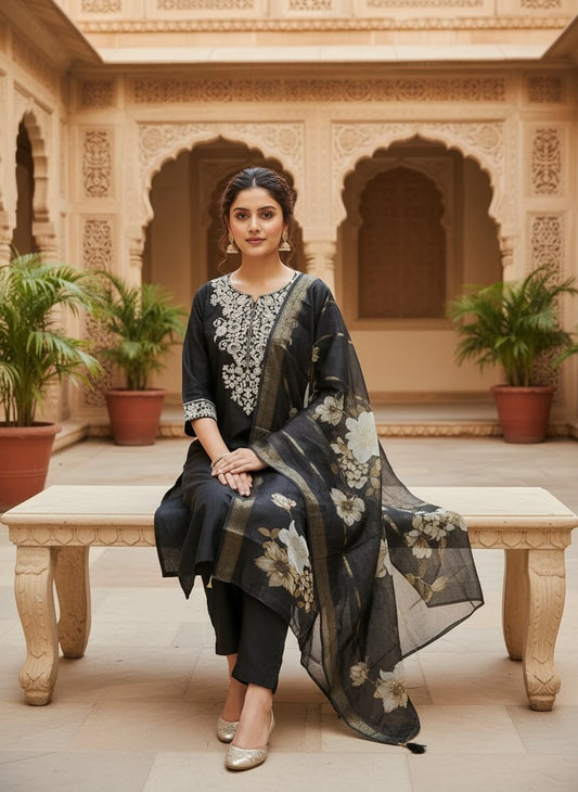 FASHION Embroidered Kurta, Trouser/Pant & Dupatta Set