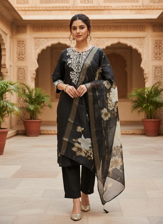 FASHION Embroidered Kurta, Trouser/Pant & Dupatta Set