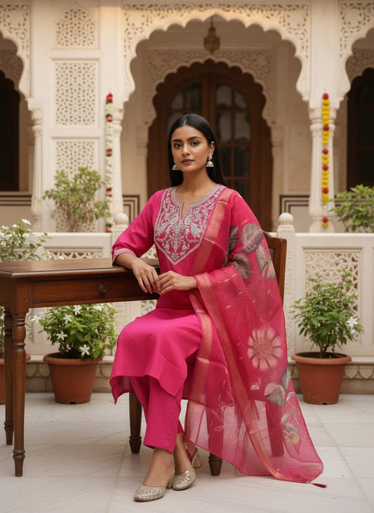 FASHION Embroidered Kurta, Trouser/Pant & Dupatta Set