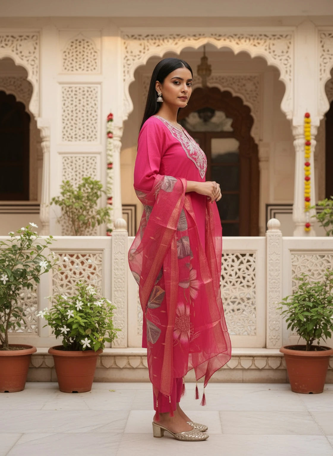 FASHION Embroidered Kurta, Trouser/Pant & Dupatta Set