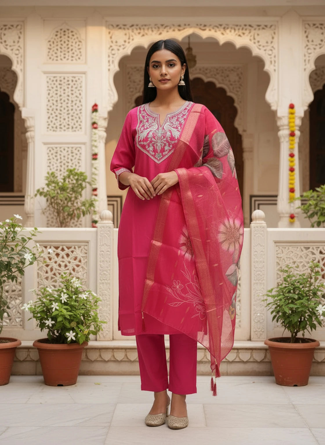 FASHION Embroidered Kurta, Trouser/Pant & Dupatta Set
