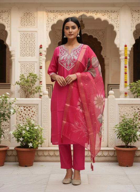 FASHION Embroidered Kurta, Trouser/Pant & Dupatta Set