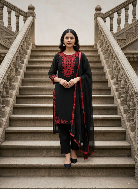 Fashion Royal Noir Embroidered Set Embroidered Kurta, Salwar & Dupatta Set