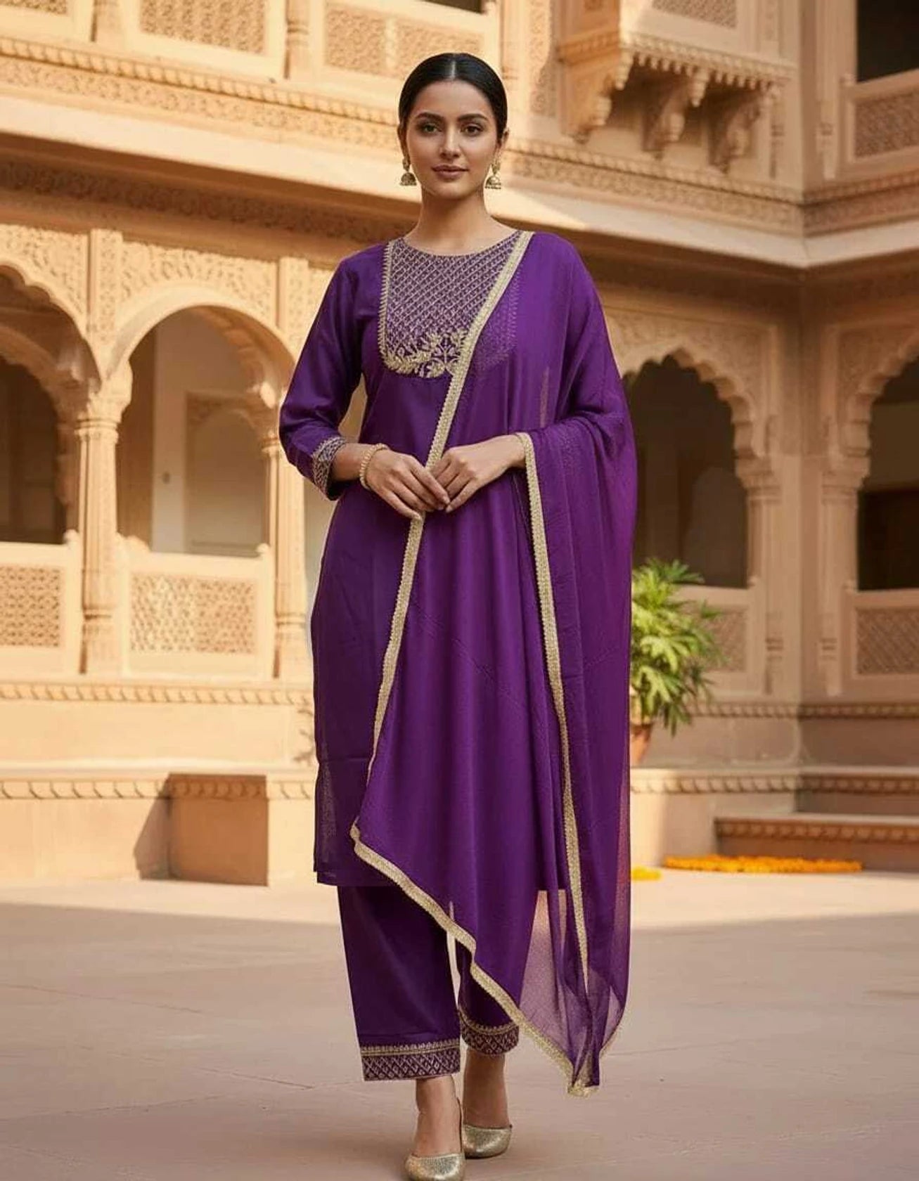 Embroidered Kurta, Trouser/Pant & Dupatta Set