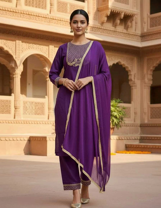 Embroidered Kurta, Trouser/Pant & Dupatta Set