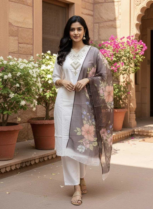 Embroidered Kurta, Trouser/Pant & Dupatta Set