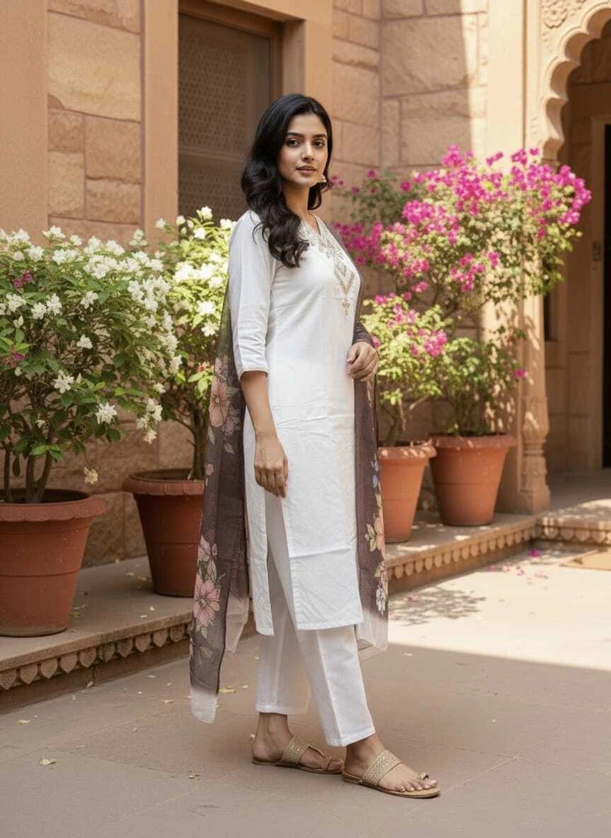 Embroidered Kurta, Trouser/Pant & Dupatta Set