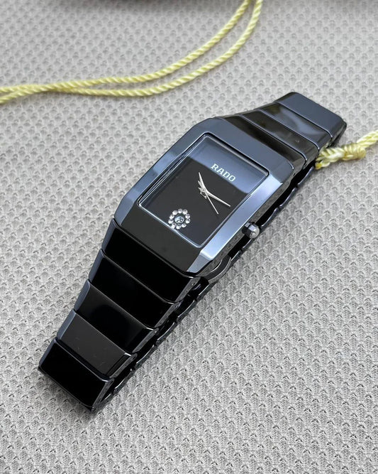 Rado Square Silver Black Dial Ciramic Belt Men's Watch