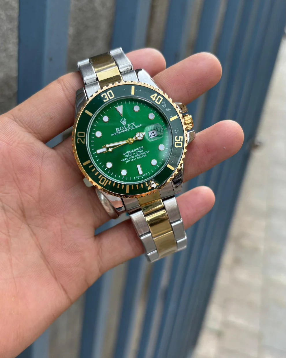 Ro-l-ex Submariner Quartz Green Dial Men's Watch