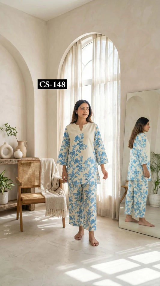 Ivory Blue Bloom - Imported Rayon