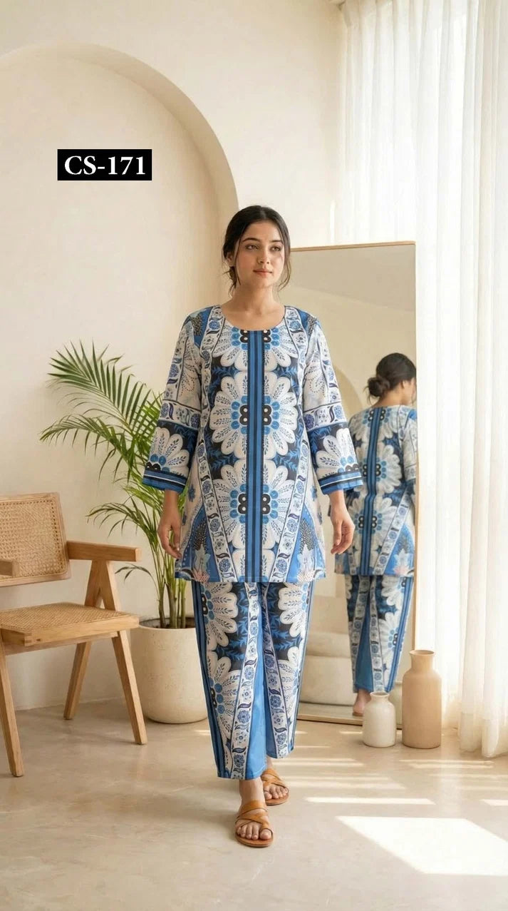 Indigo Floral Stripe - Imported Rayon