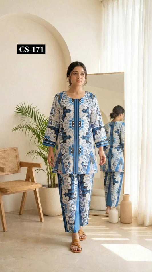 Indigo Floral Stripe - Imported Rayon
